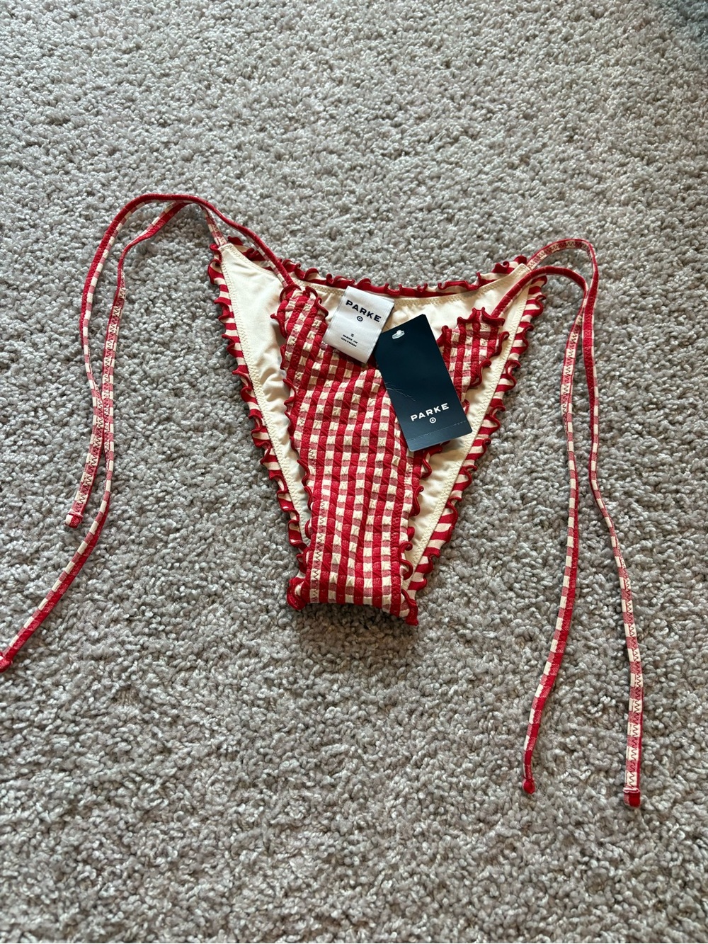 Parke Red Gingham String Bikini Bottoms Small NWT